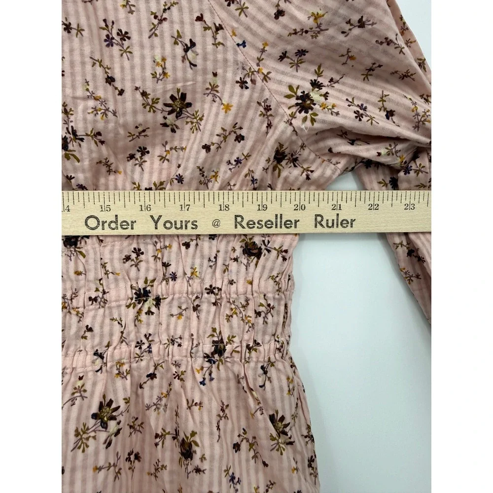 Madewell Shirt XXL Pink Floral Peplum Smocked Waist Long Sleeve Cotton NEW - Picture 6 of 8